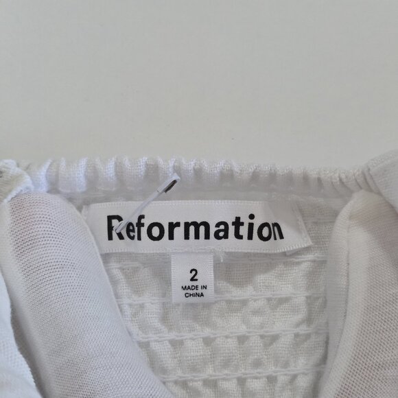 Reformation Linen Mini Dress Sz 2 White Smoked Back Lined Sleeveless Monochrome - Picture 3 of 15